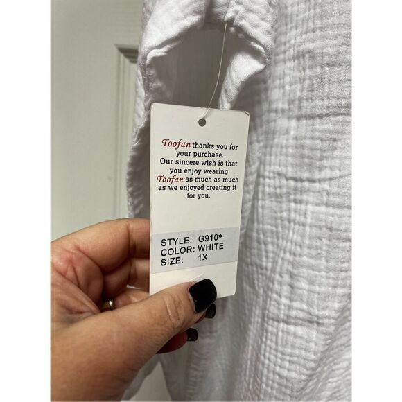 Toofan White Gauze Lagenlook Mother of Pearl Back Button Tunic Shirt sz 1X NWT - Picture 8 of 9